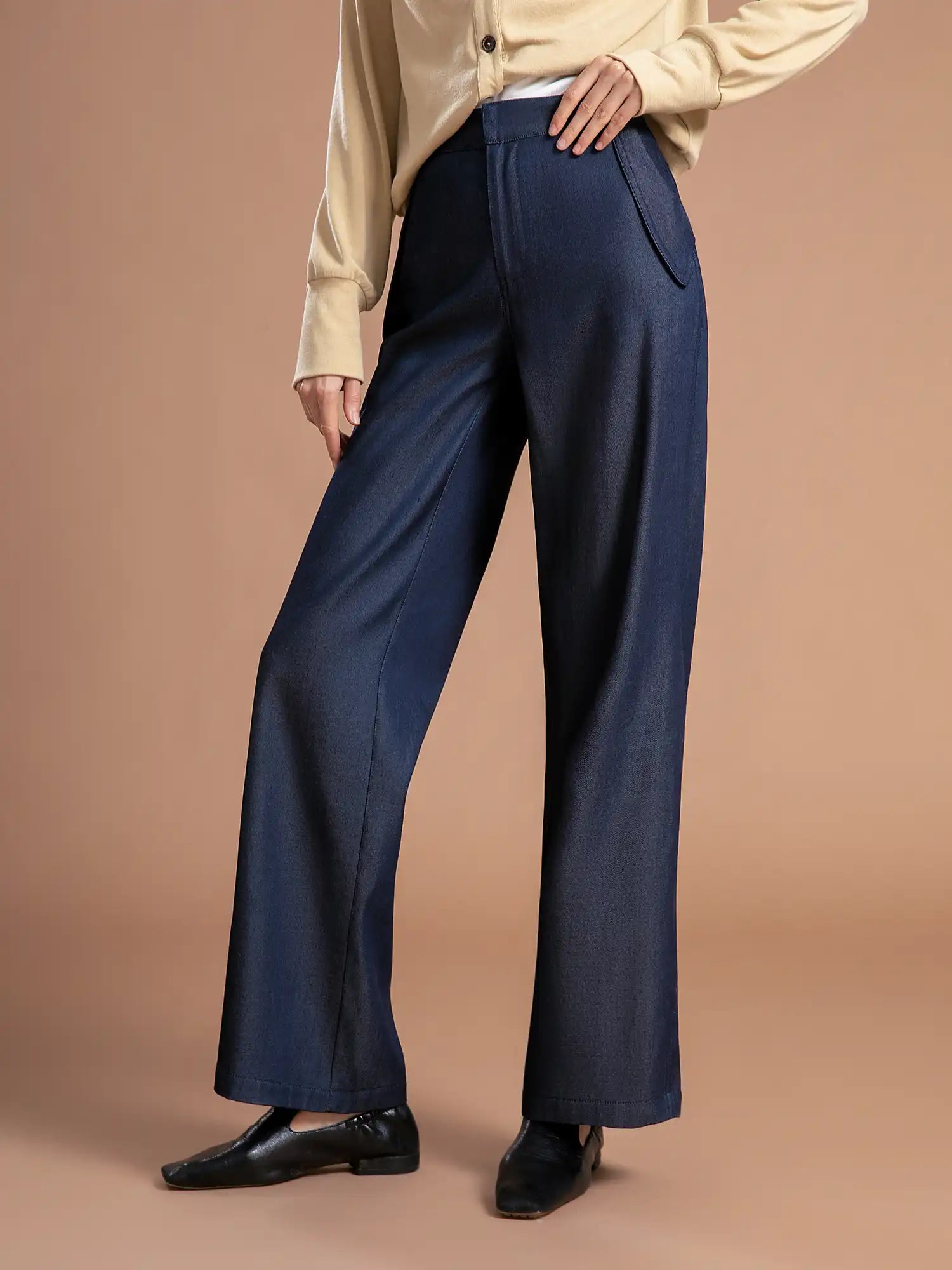 Low Waist Fold Pocket Casual Trousers