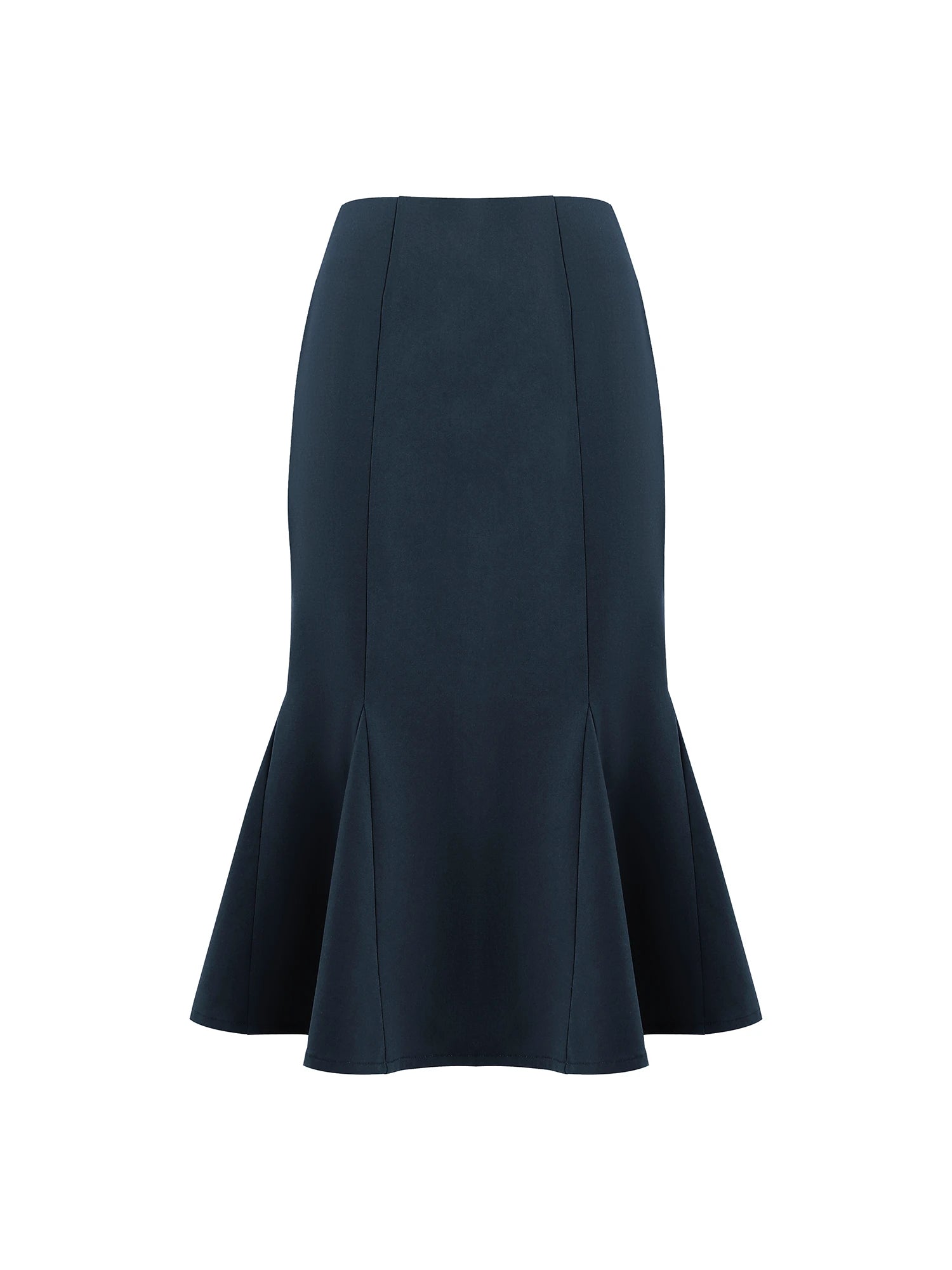High Waist Paneled Form Fitting Midi Skirt
