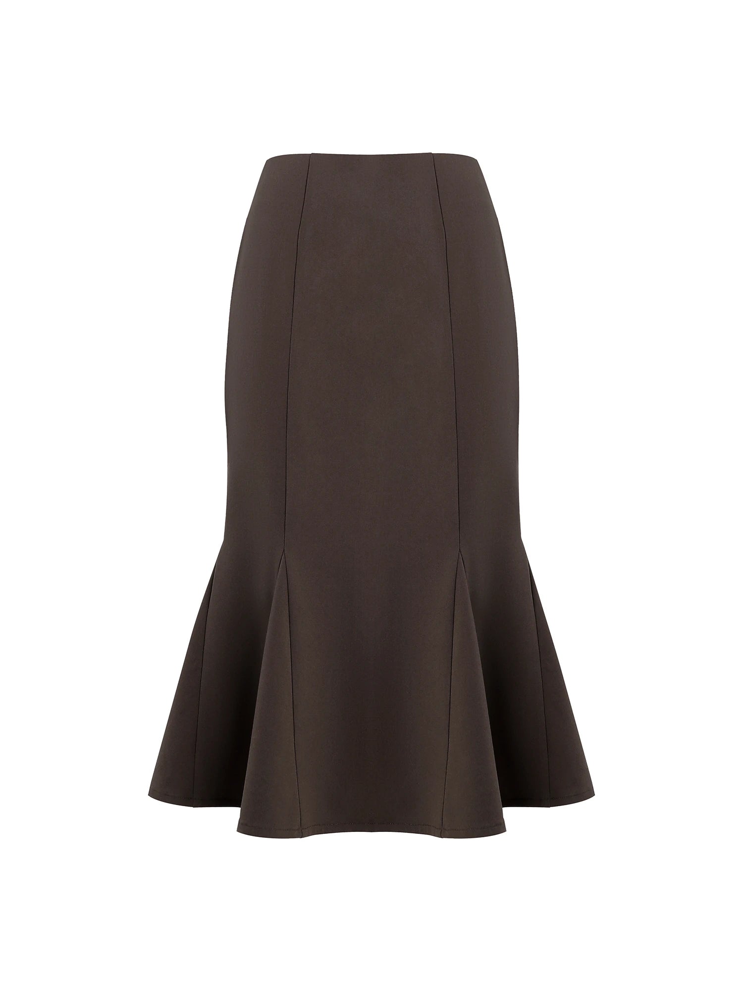 High Waist Paneled Form Fitting Midi Skirt