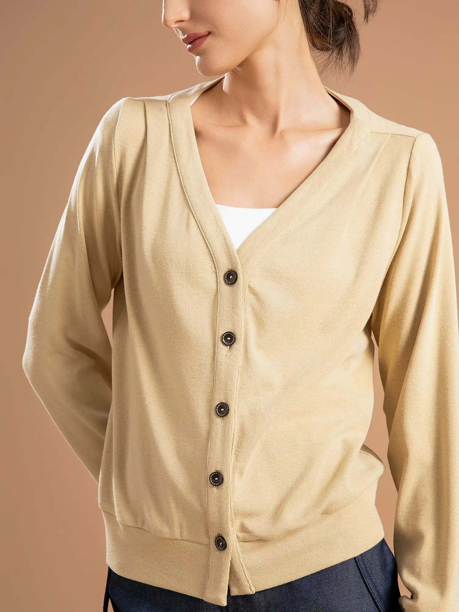 Relaxed Ruched Shoulder Cardigan