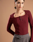 Round Neck Stitch Long Sleeve Top