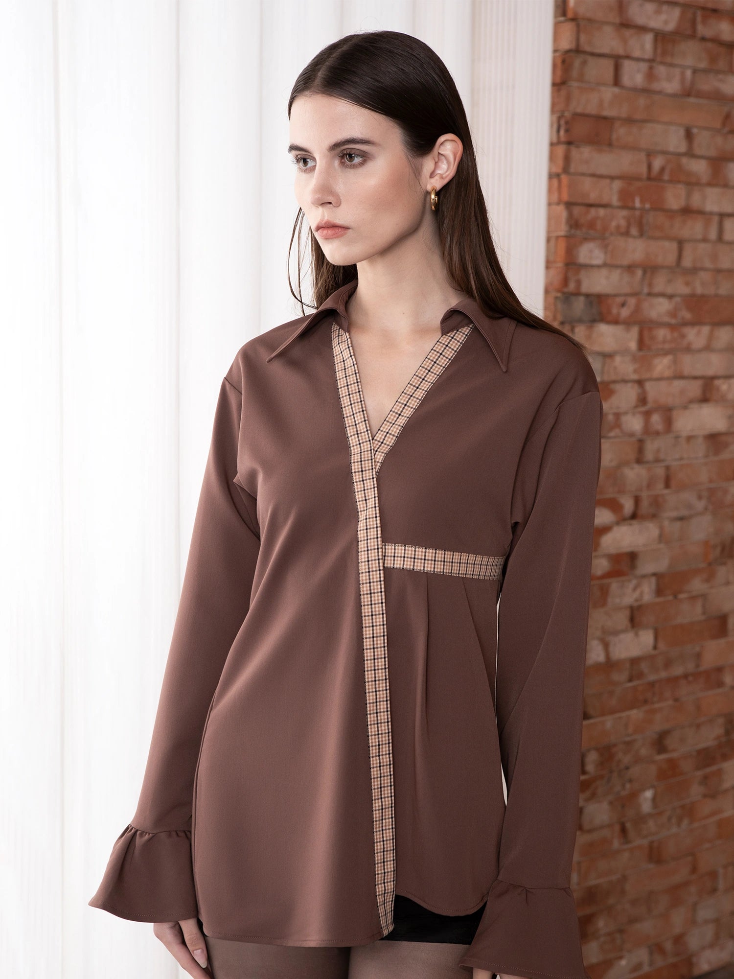 Spliced Fitted Shirt Dress