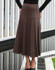 High Waist Stitch Pleated Maxi Skirt