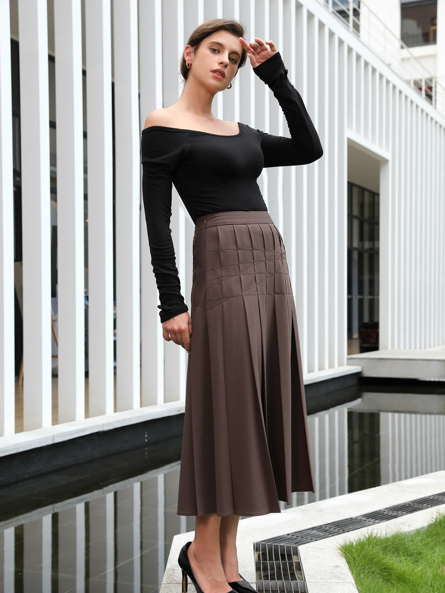 【Anyone more】Mild pleats maxi Long skirts Deep Pleated Skirt - Maxi Skirts - Women | Shukr Clothing