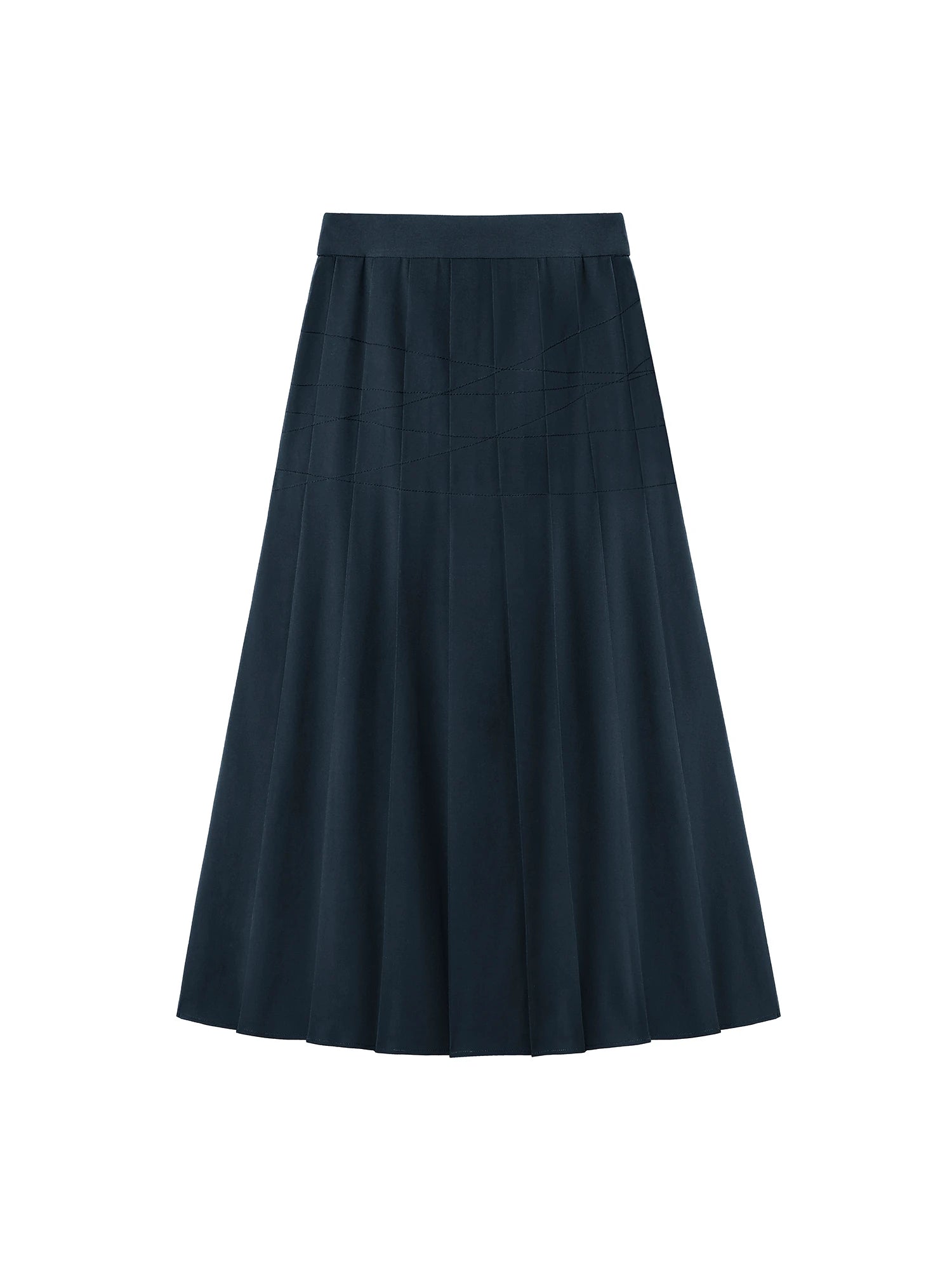 High Waist Stitch Pleated Maxi Skirt