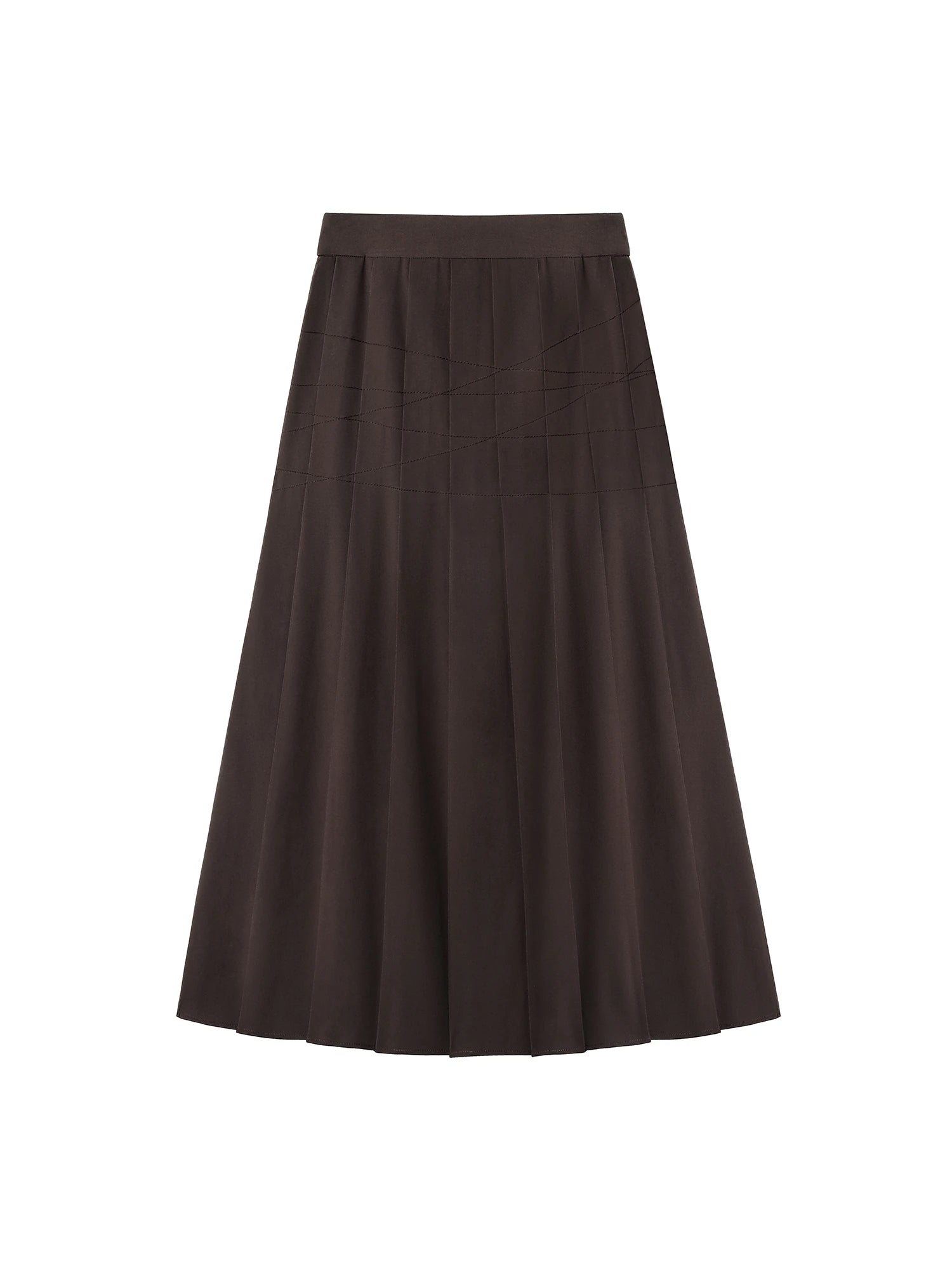 High Waist Stitch Pleated Maxi Skirt