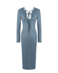 U-Neck Drawstring Long Sleeve Midi Dress