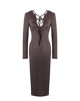 U-Neck Drawstring Long Sleeve Midi Dress
