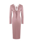 U-Neck Drawstring Long Sleeve Midi Dress