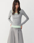Lace-Trim Layered Henley Top