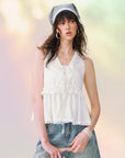 Lace-Trim Tie-Front Peplum Top