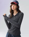 Mock-Neck Button-Cuff Henley Top