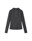 Mock-Neck Button-Cuff Henley Top
