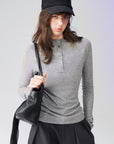Mock-Neck Button-Cuff Henley Top