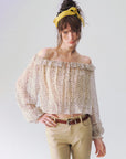 Off-Shoulder Polka Dot Blouse in Ivory a?? view 4