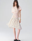 Polka Dot Tiered A-Line Skirt in Cream ¡ª view 4