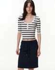 Pull-On Drawstring Midi Skirt