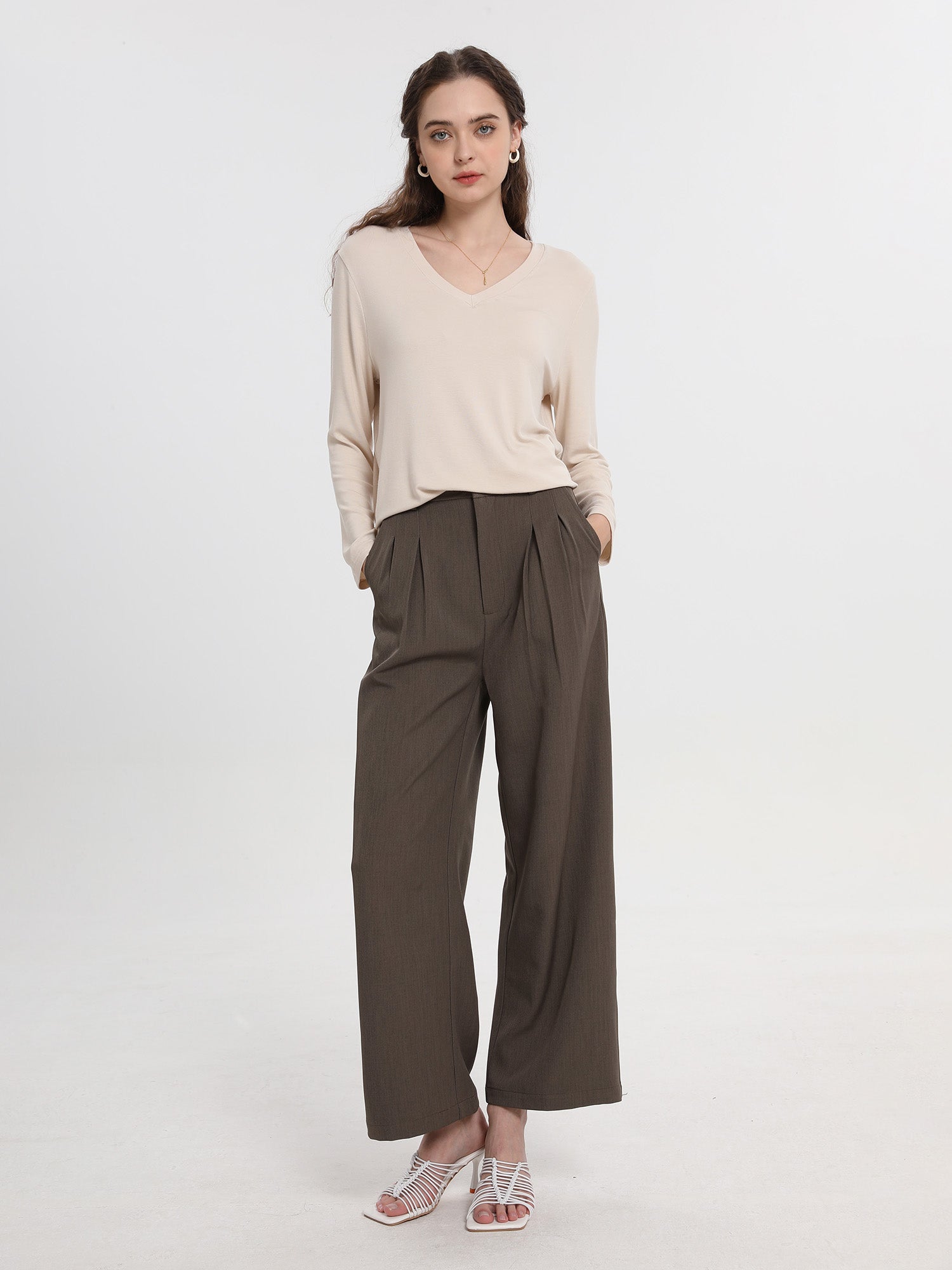 Relaxed V-neck Long Sleeve Top