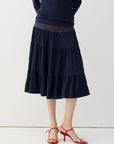 Ruched-Waist Tiered Midi Skirt