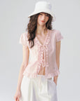 Ruffle-Trim Tie-Front Top