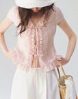 Ruffle-Trim Tie-Front Top in Pink ¡ª view 4