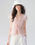 Ruffle-Trim Tie-Front Top