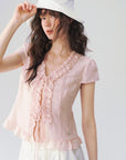Ruffle-Trim Tie-Front Top