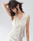 Sleeveless Sailor-Collar Polka Dot Top
