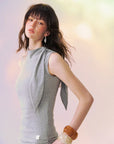 Scarf-Tie Funnel-Neck Top