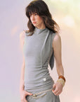Scarf-Tie Funnel-Neck Top