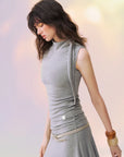 Scarf-Tie Funnel-Neck Top