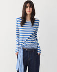Striped Asymmetric Tie-Hem Top in Blue Stripe a?? view 4