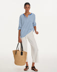Striped Drop-Shoulder Henley Top