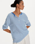 Striped Drop-Shoulder Henley Top in Blue Stripe ¡ª view 5
