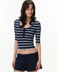 Striped U-Neck Henley Top
