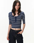 Striped U-Neck Henley Top