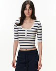 Striped U-Neck Henley Top
