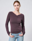 Thermal Ruched Front Double Layer Long Sleeve Top