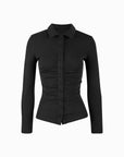 Ruched Button Front Collared Knit Top