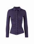 Ruched Button Front Collared Knit Top