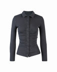 Ruched Button Front Collared Knit Top