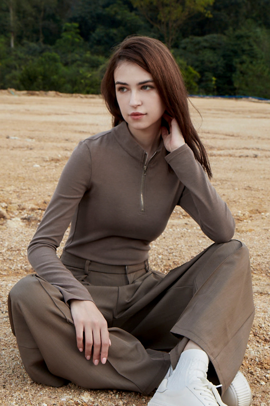 Half-Zip Mock Neck Fitted Top