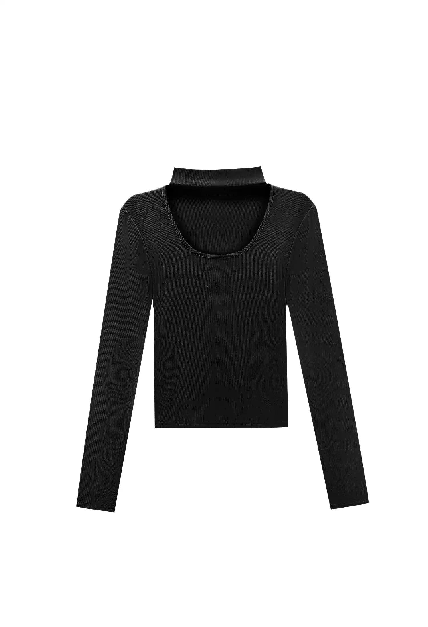 Cutout Mock Neck Ribbed Top