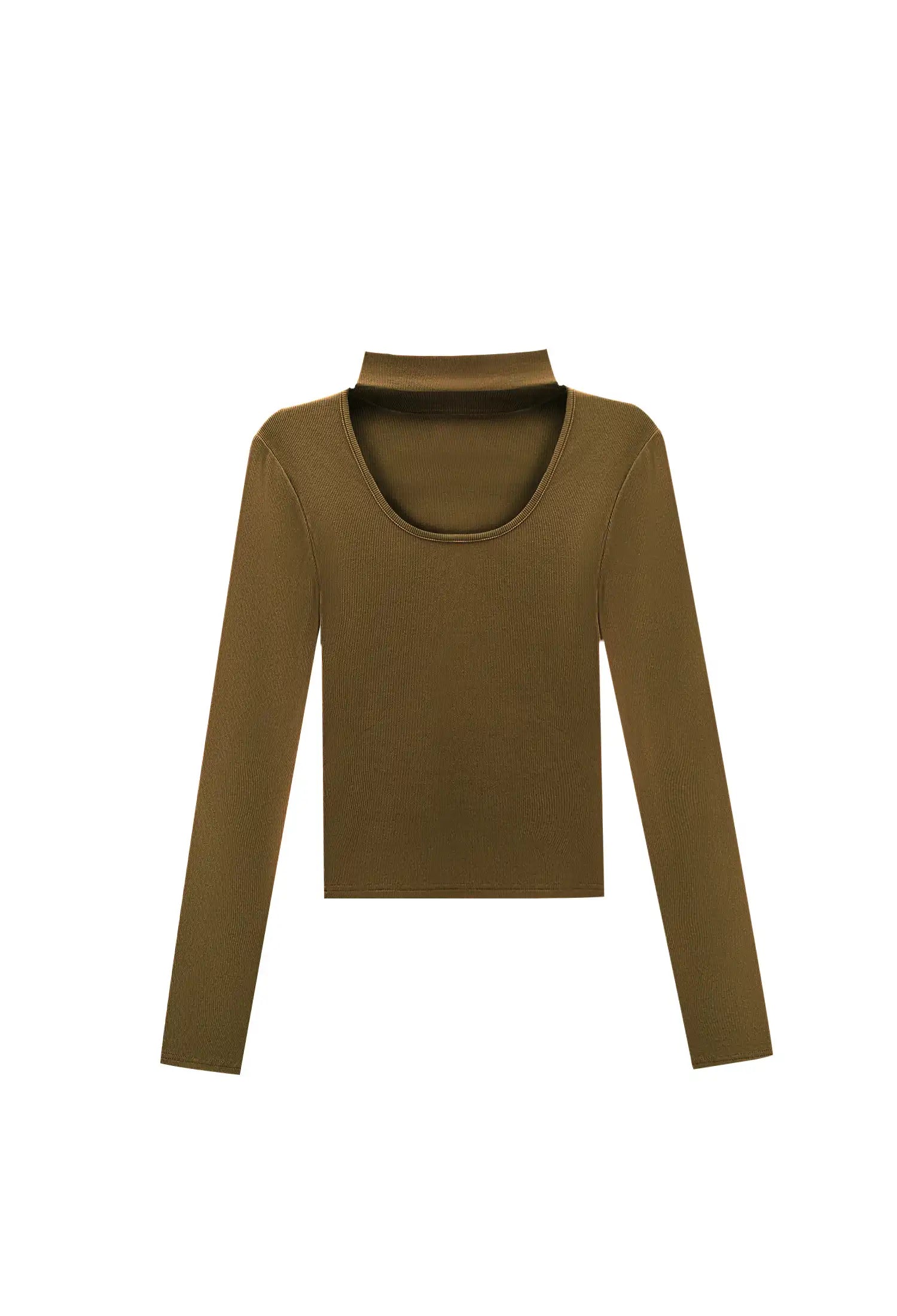 Cutout Mock Neck Ribbed Top