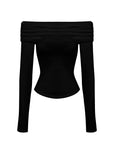 Off-Shoulder Ruched Fold-over Long Sleeve Top