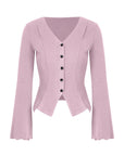 Cutout Shoulder Button-Front Fitted Top