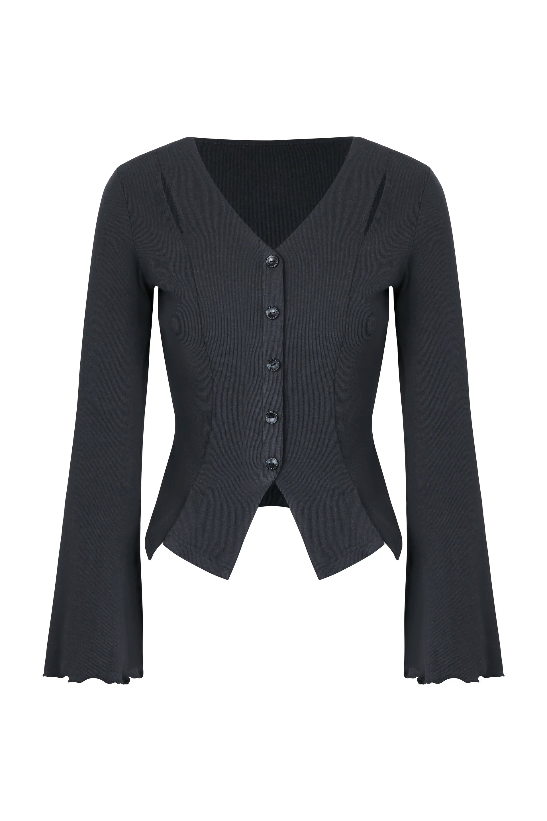 Cutout Shoulder Button-Front Fitted Top – HAE-us