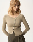 Asymmetric Button Front Fitted Cardigan