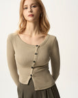 Asymmetric Button Front Fitted Cardigan
