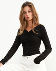 Thermal Ruched Front Double Layer Long Sleeve Top